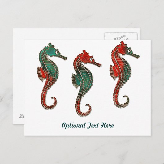 Metallisches WeihnachtsSeepferd-Trio Feiertagspostkarte (Vorne/Hinten)