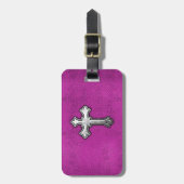 Metallkreuz auf rosa Leder Gepäckanhänger (Vorderseite vertikal)