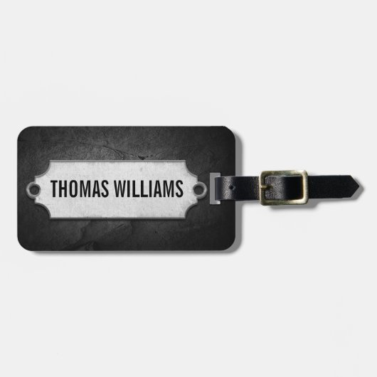 Metallmarke auf schwarzem Schiefer Rock Gepäckanhänger (Vorderseite horizontal)