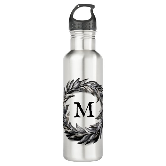 Metallmaskuline Kräne mit Ihrem Monogramm Edelstahlflasche (Vorderseite)