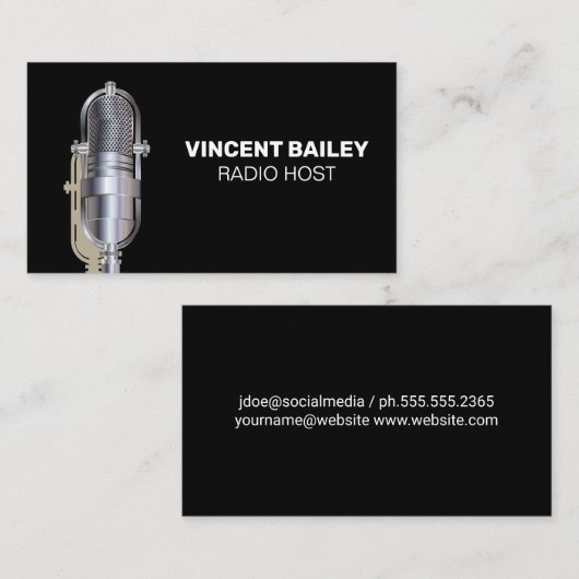 Metallmikrofon | Radio-Host | Podcast Visitenkarte (Vorne/Hinten)
