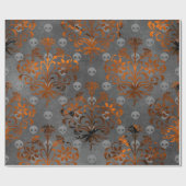 Metallorange Damast und Schädel Geschenkpapier (Flach)