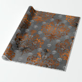 Metallorange Damast und Schädel Geschenkpapier (Ungerollt)