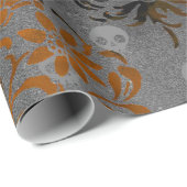 Metallorange Damast und Schädel Geschenkpapier (Rolleneckpunkt)