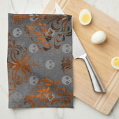 Metallorange Damast und Schädel Geschirrtuch (Viertel Falte)