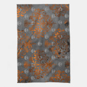 Metallorange Damast und Schädel Geschirrtuch (Vertikal)