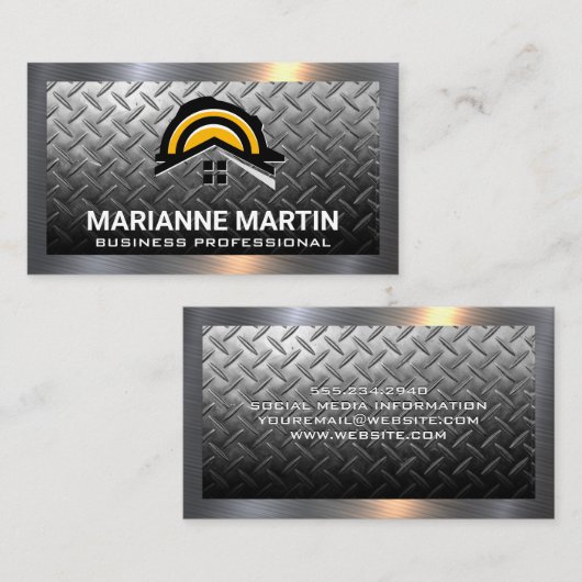 Metallplatte | Construction Hard Hat Logo Visitenkarte (Vorne/Hinten)