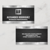 Metallrivets | Schwarze Textur | Monogramm Visitenkarte (Vorne/Hinten)