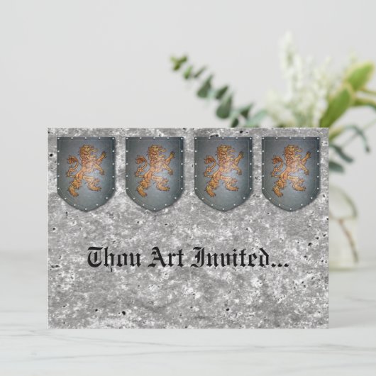 Metallschild-Löwe-grauer Imitat-Stein Einladung (Stehend Vorderseite)