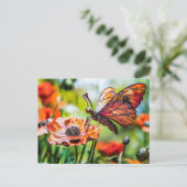Metallschmetterling auf Mohnblume Postkarte (Stehend Vorderseite)