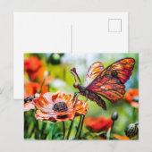 Metallschmetterling auf Mohnblume Postkarte (Vorne/Hinten)