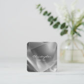 Metallsilber gebürstet | QR Code & Social Media Quadratische Visitenkarte (Stehend Vorderseite)