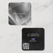 Metallsilber gebürstet | QR Code & Social Media Quadratische Visitenkarte (Vorne/Hinten)