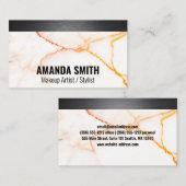 Metallsilber gebürstet | Textur aus weißem Marmor Visitenkarte (Vorne/Hinten)