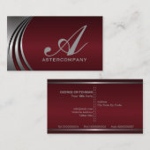Metallsilber, grau, bordeauxrot, Monogramm Visitenkarte (Vorne/Hinten)