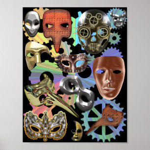 Metallsilber-Maskerbe Steampunkmasken Poster