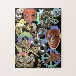 Metallsilber-Maskerbe Steampunkmasken Puzzle