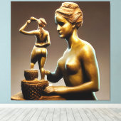 Metallskulpturen einer kleinen und großen Frau. Leinwanddruck (Insitu (Holzboden))