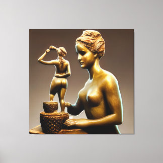 Metallskulpturen einer kleinen und großen Frau. Leinwanddruck