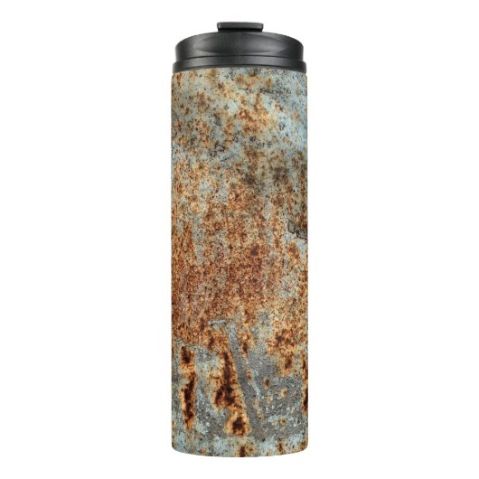 Metallstruktur mit Kratzern und Rissen. Vintag Thermosbecher (Vorderseite)