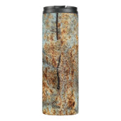 Metallstruktur mit Kratzern und Rissen. Vintag Thermosbecher (Rückseite)