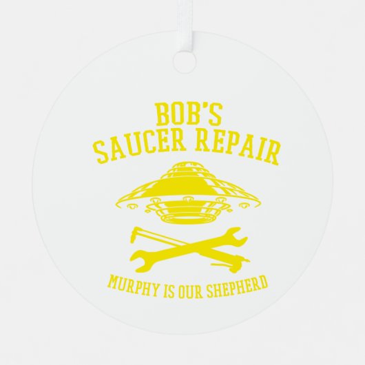 Metallverzierung/gelbes Bob Saucer Rehttpair Logo Ornament Aus Metall (Vorderseite)