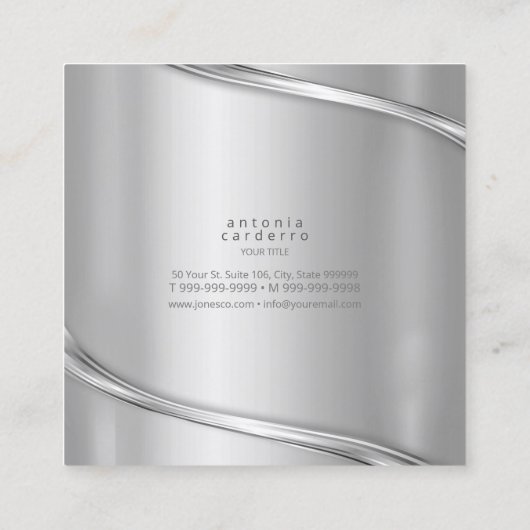 Metallwalbe 2-Tone Silver Sq ID806 Quadratische Visitenkarte (Rückseite)