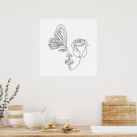 Metamorphose - Abstrakter Schmetterling und Rose L Poster (Küche)