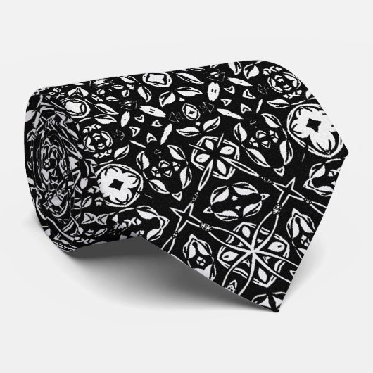 Metamorphose Medallion Muster Schwarz-Weiß Krawatte (Gerollt)