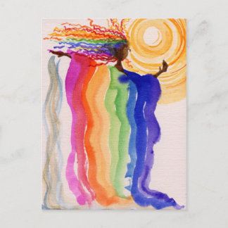 Metamorphose Regenbogen Frau Aquarellmalerei Postkarte