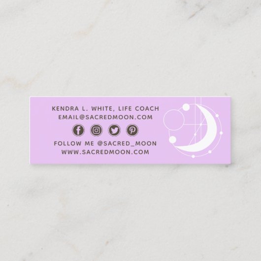Metaphysischer Mond Minimalistische Lila soziale M Mini Visitenkarte (Rückseite)