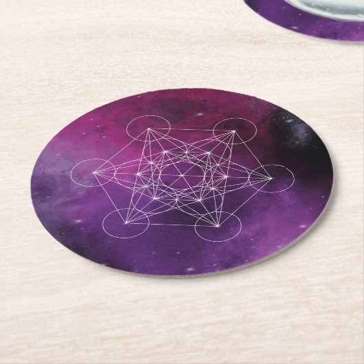 Metatron, Chakra, Zen, sakrale geometrische, Runder Pappuntersetzer (Angewinkelt)