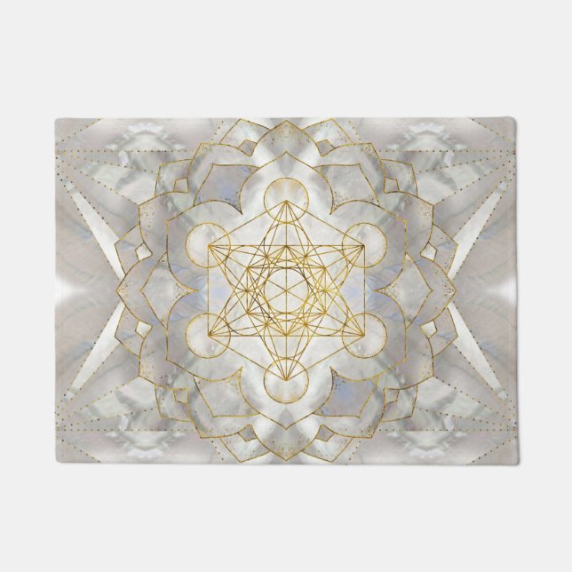 Metatron-Kubus in Lotus Heilige Geometrie Fußmatte (Vorderseite)
