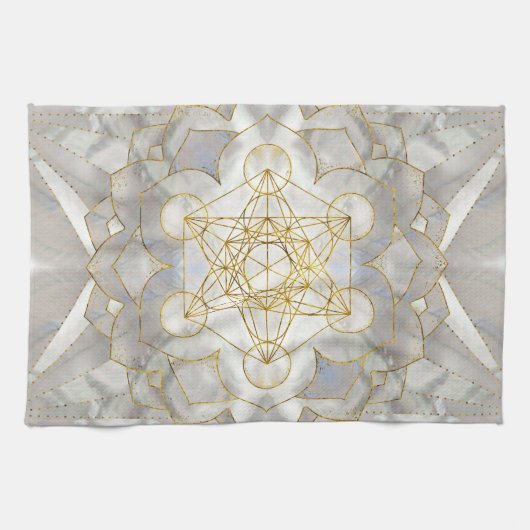 Metatron-Kubus in Lotus Heilige Geometrie Geschirrtuch (Horizontal)