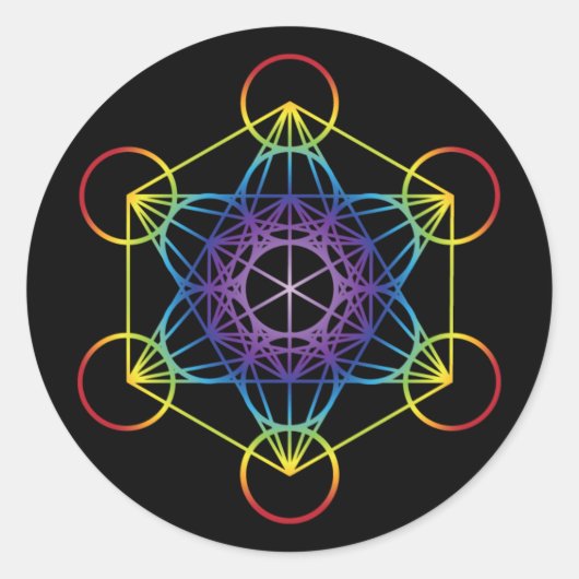 Metatron-Kubus - Regenbogen-Version Runder Aufkleber (Vorderseite)