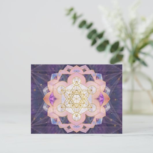 Metatron-Würfel in Gemstone-Lotus Postkarte (Stehend Vorderseite)