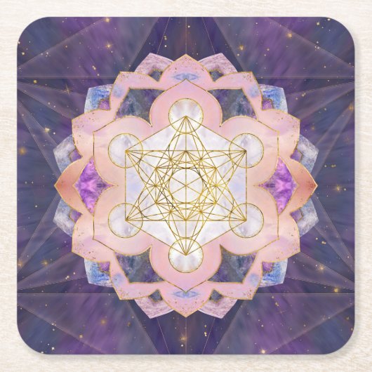 Metatron-Würfel in Gemstone-Lotus Rechteckiger Pappuntersetzer (Vorderseite)