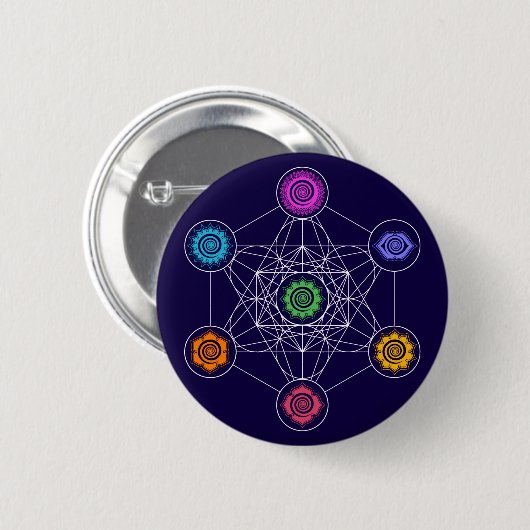 Metatronen Cube, Chakras, Kosmische Energiezentren Button (Vorne & Hinten)