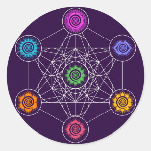 Metatronen Cube, Chakras, Kosmische Energiezentren Runder Aufkleber