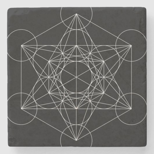 Metatrons Cube Black & White Steinuntersetzer (Vorderseite)