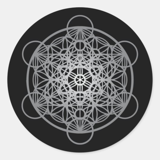 Metatron's Cube Blume of Life - Silver Version 1 Runder Aufkleber (Vorderseite)