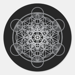 Metatron's Cube Blume of Life - Silver Version 1 Runder Aufkleber