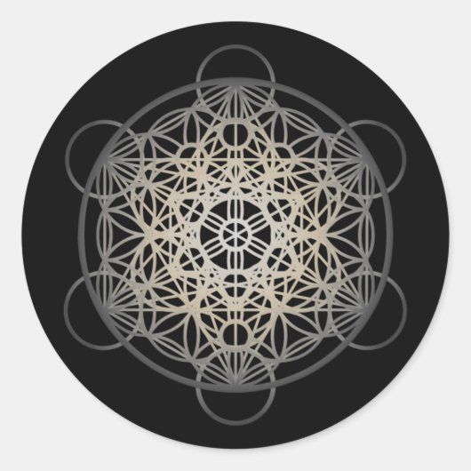 Metatron's Cube Blume of Life - Silver Version 2 Runder Aufkleber (Vorderseite)