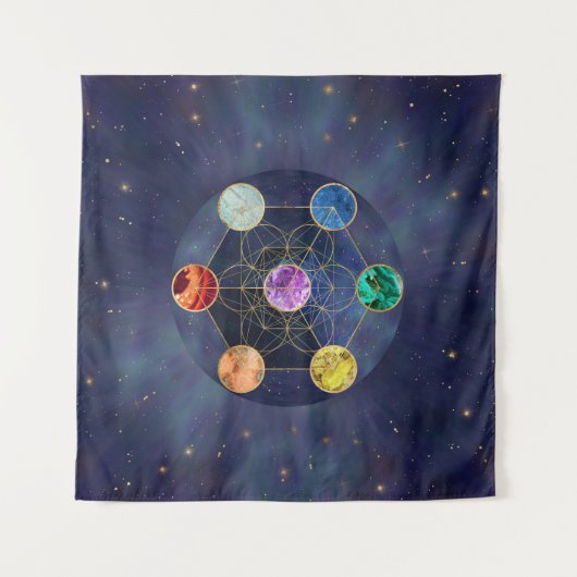 Metatrons Cube Chakras Sacred Geometry Wandteppich (Vorderseite (Horizontal))