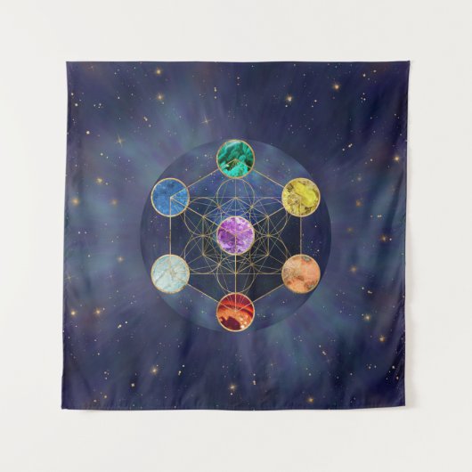 Metatrons Cube Chakras Sacred Geometry Wandteppich (Vorderseite)