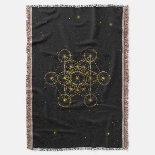 Metatron's Cube Heilige Geometrie Schwarz und Gold Decke (Vorderseite Vertikal)