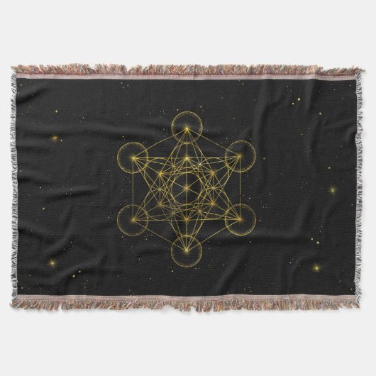 Metatron's Cube Heilige Geometrie Schwarz und Gold Decke (Vorderseite)