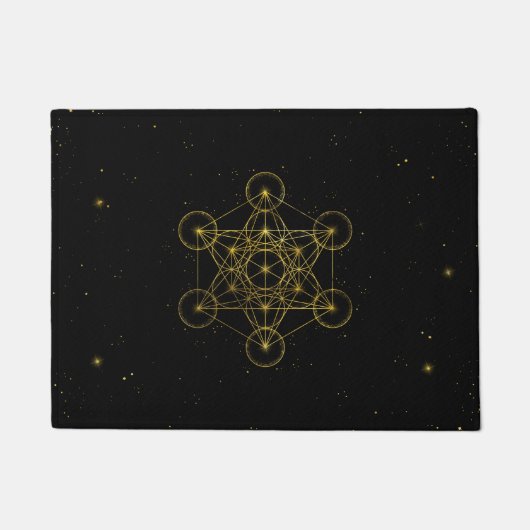 Metatron's Cube Heilige Geometrie Schwarz und Gold Fußmatte (Vorderseite)