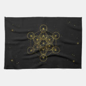 Metatron's Cube Heilige Geometrie Schwarz und Gold Geschirrtuch (Horizontal)