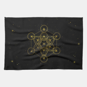 Metatron's Cube Heilige Geometrie Schwarz und Gold Geschirrtuch
